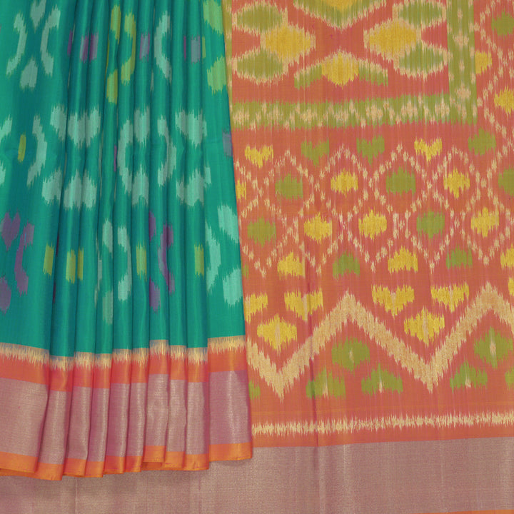 Hayagrivas Sea Green Handloom Ikkat Soft Silk Saree KBF909H1-21