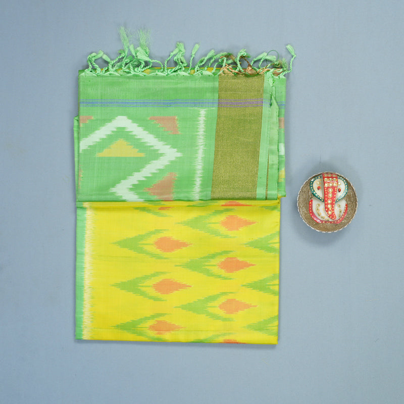 Hayagrivas Lemon Yellow Handloom Ikkat Soft Silk Saree KBF909H2-34