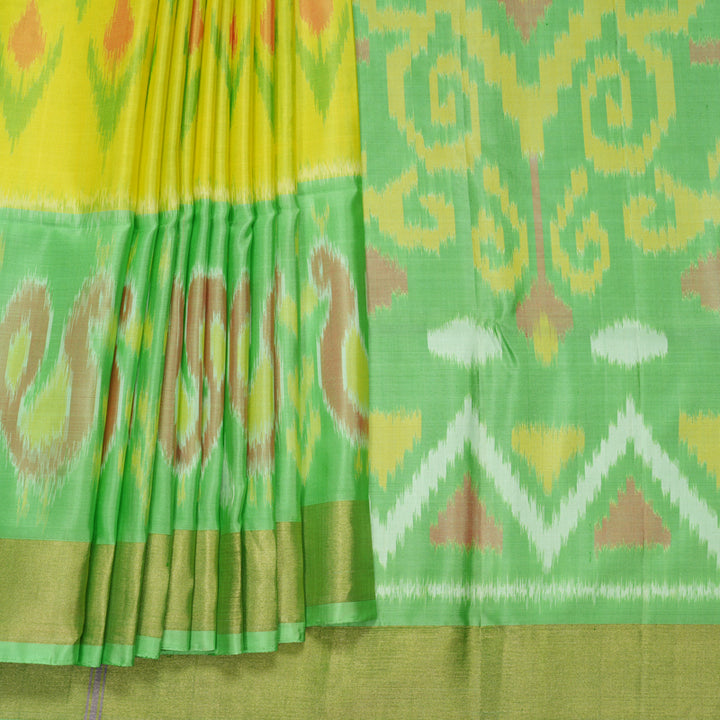 Hayagrivas Lemon Yellow Handloom Ikkat Soft Silk Saree KBF909H2-34