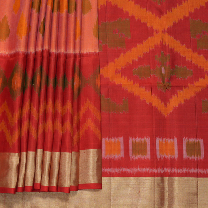 Hayagrivas Peach Pink Handloom Ikkat Soft Silk Saree KBF909H2-37