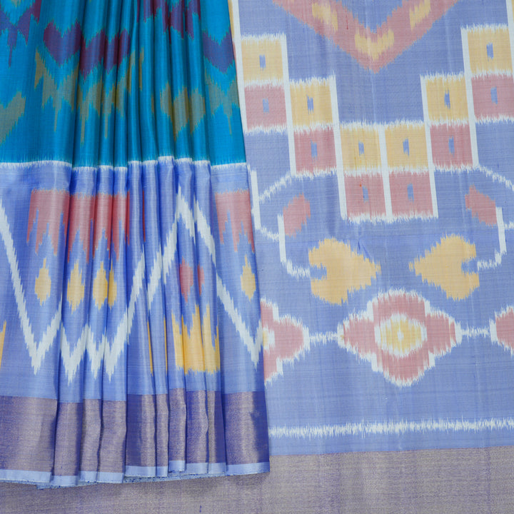 Hayagrivas Sky Blue Handloom Ikkat Soft Silk Saree KBF909H2-45
