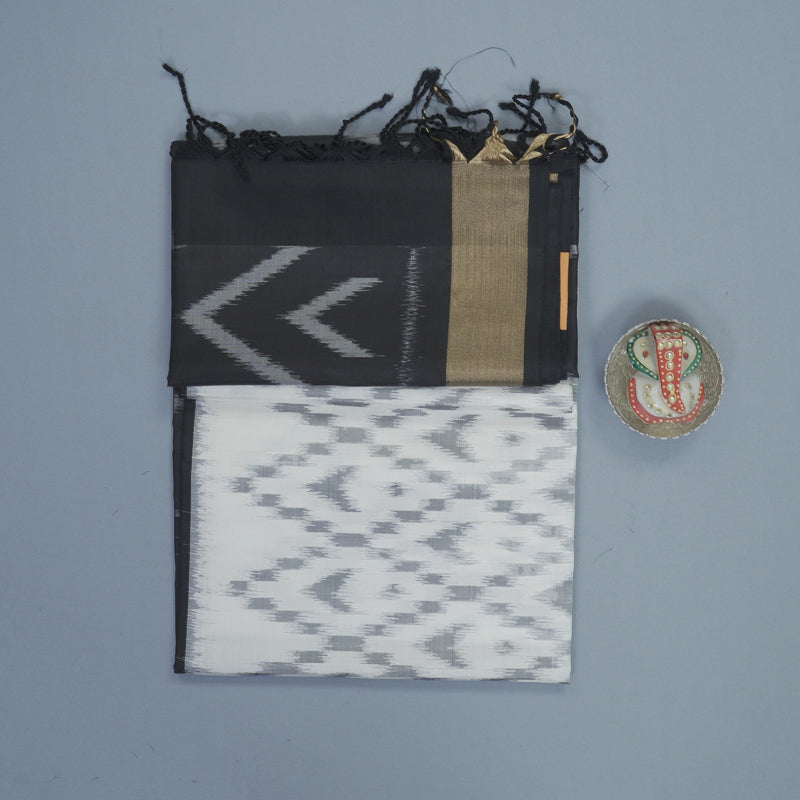 Hayagrivas White Handloom Ikkat Soft Silk Saree KBF909H2-48