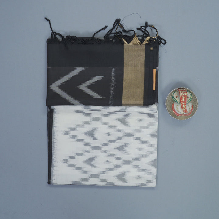 Hayagrivas White Handloom Ikkat Soft Silk Saree KBF909H2-48