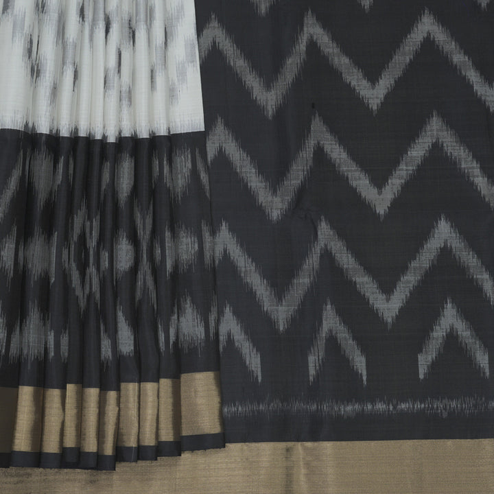 Hayagrivas White Handloom Ikkat Soft Silk Saree KBF909H2-48