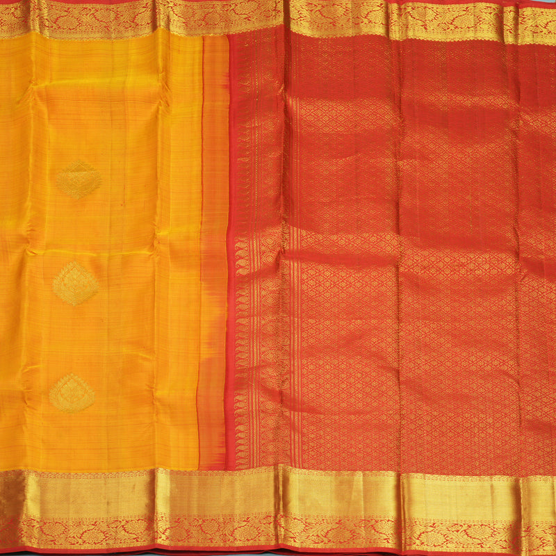 Hayagrivas Handloom Golden Orange Kanjivaram Silk Saree with Red Border KBF910H1-15