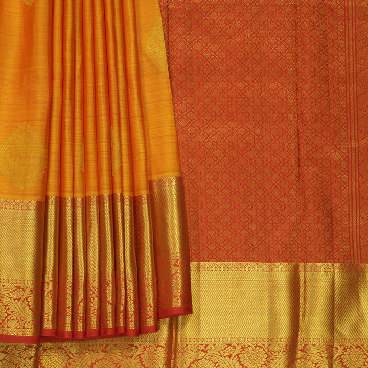 Hayagrivas Handloom Golden Orange Kanjivaram Silk Saree with Red Border KBF910H1-15