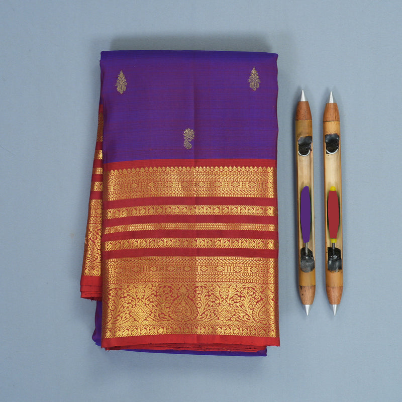 Hayagrivas Handloom Purple Kanjivaram Silk Saree with Red Border KBF910H1-25
