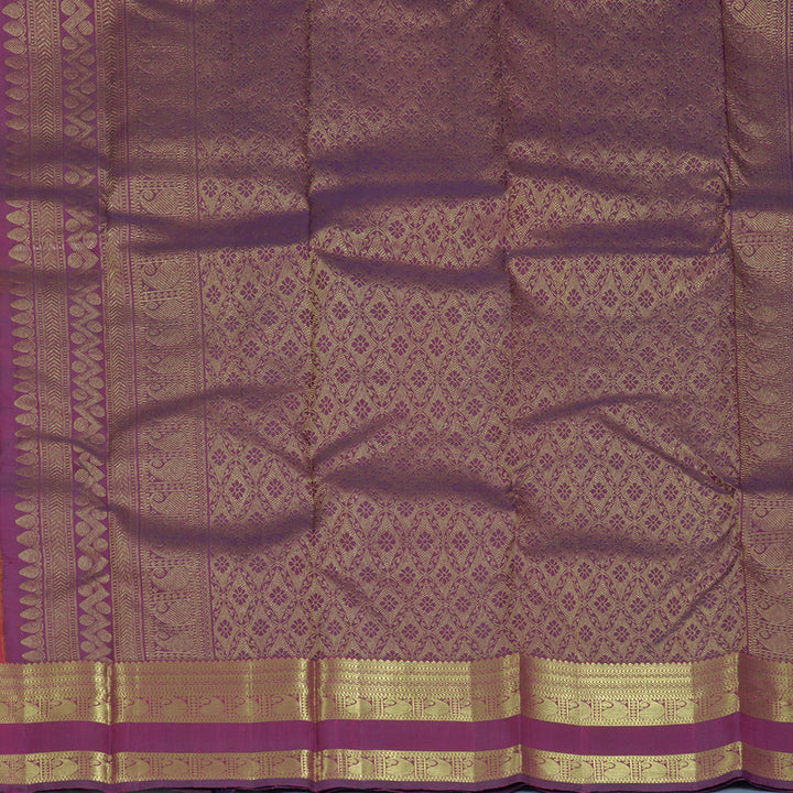 Hayagrivas Handloom Orangish-Pink Kanjivaram Silk Saree with Purple Border KBF910H1-6