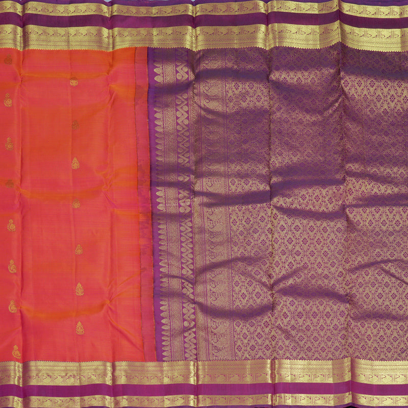 Hayagrivas Handloom Orangish-Pink Kanjivaram Silk Saree with Purple Border KBF910H1-6