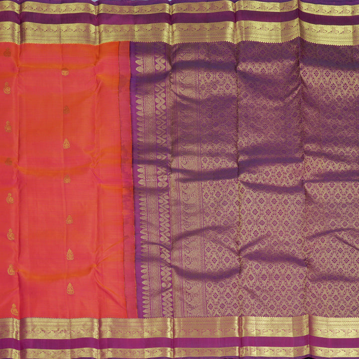 Hayagrivas Handloom Orangish-Pink Kanjivaram Silk Saree with Purple Border KBF910H1-6