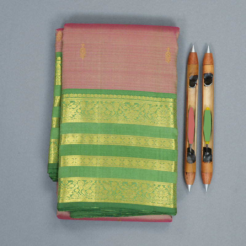 Hayagrivas Handloom Dual Tone (Pink &amp; Beige) Kanjivaram Silk Saree with Light Green Border KBF910H1-8