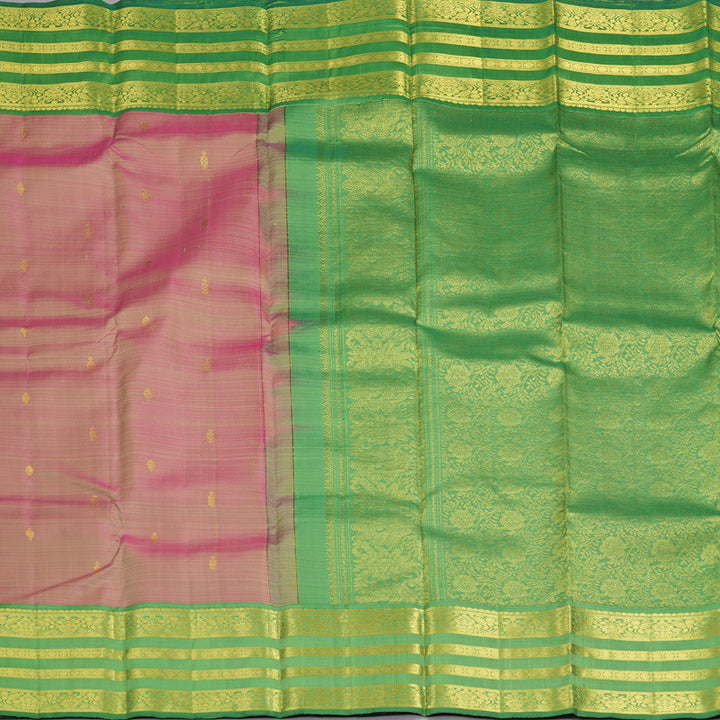 Hayagrivas Handloom Dual Tone (Pink &amp; Beige) Kanjivaram Silk Saree with Light Green Border KBF910H1-8