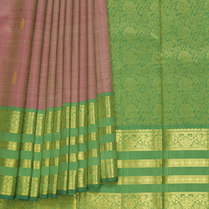 Hayagrivas Handloom Dual Tone (Pink &amp; Beige) Kanjivaram Silk Saree with Light Green Border KBF910H1-8