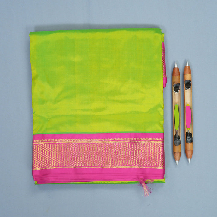 Hayagrivas Handloom Fluorescent Green Ten Yards Silk Saree KBF911H1-1