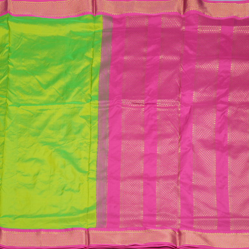 Hayagrivas Handloom Fluorescent Green Ten Yards Silk Saree KBF911H1-1