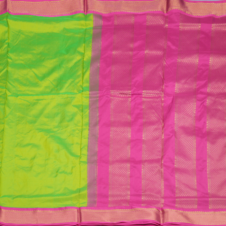 Hayagrivas Handloom Fluorescent Green Ten Yards Silk Saree KBF911H1-1
