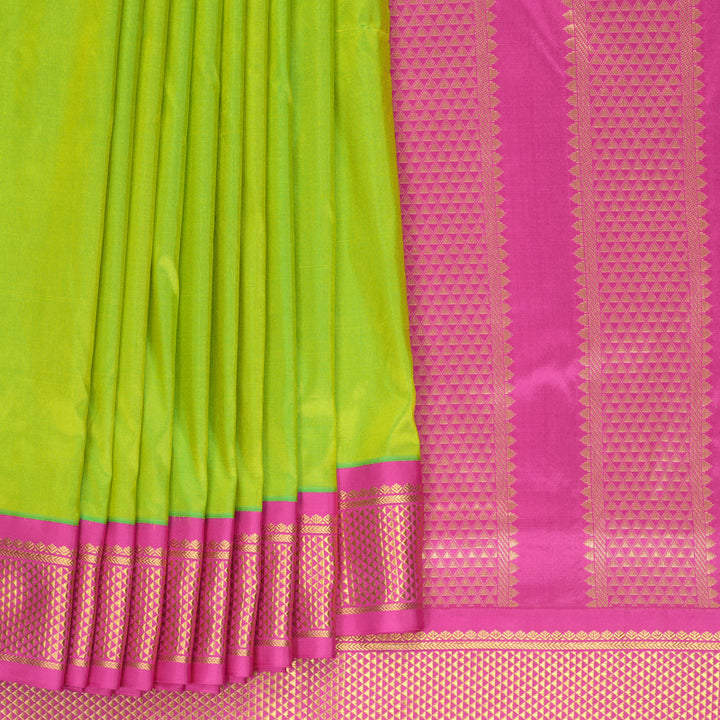 Hayagrivas Handloom Fluorescent Green Ten Yards Silk Saree KBF911H1-1