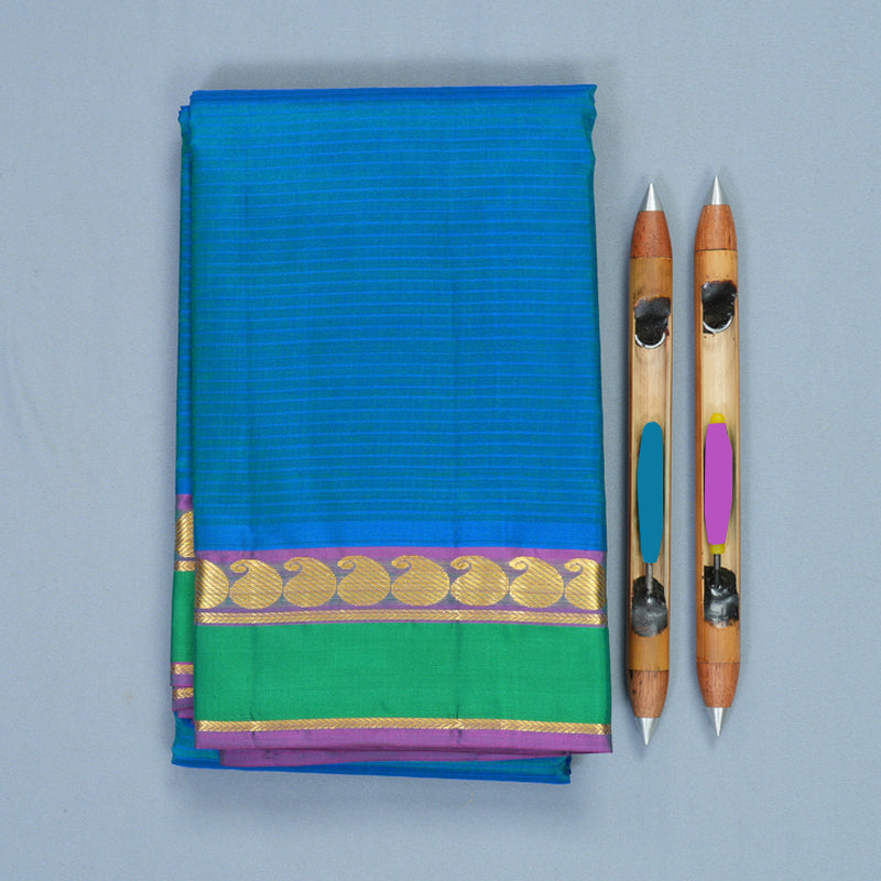 Hayagrivas Handloom Sky Blue Kanjivaram Silk Saree with Green Border KBF912H1-1