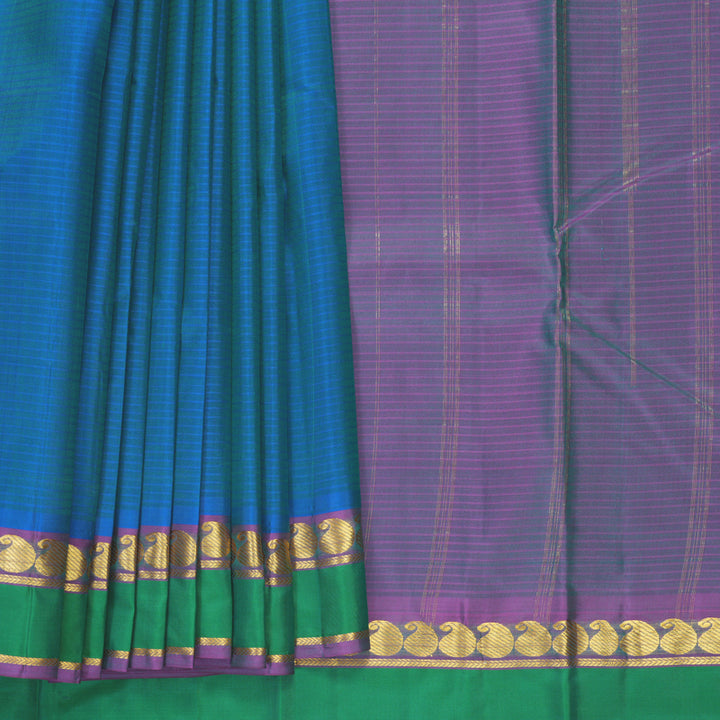 Hayagrivas Handloom Sky Blue Kanjivaram Silk Saree with Green Border KBF912H1-1