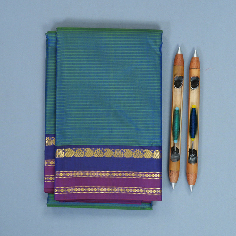 Hayagrivas Handloom Blue-Green Kanjivaram Silk Saree KBF912H1-15