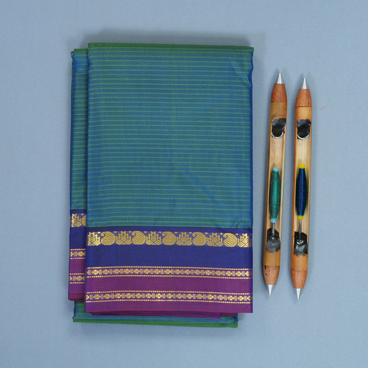 Hayagrivas Handloom Blue-Green Kanjivaram Silk Saree KBF912H1-15