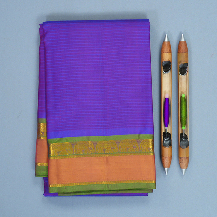 Hayagrivas Handloom Purple Kanjivaram Silk Saree with Orange Border KBF912H1-17