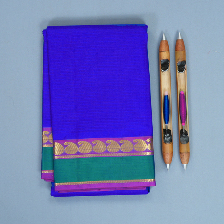 Hayagrivas Handloom Royal Blue Kanjivaram Silk Saree with Purple Border KBF912H1-18