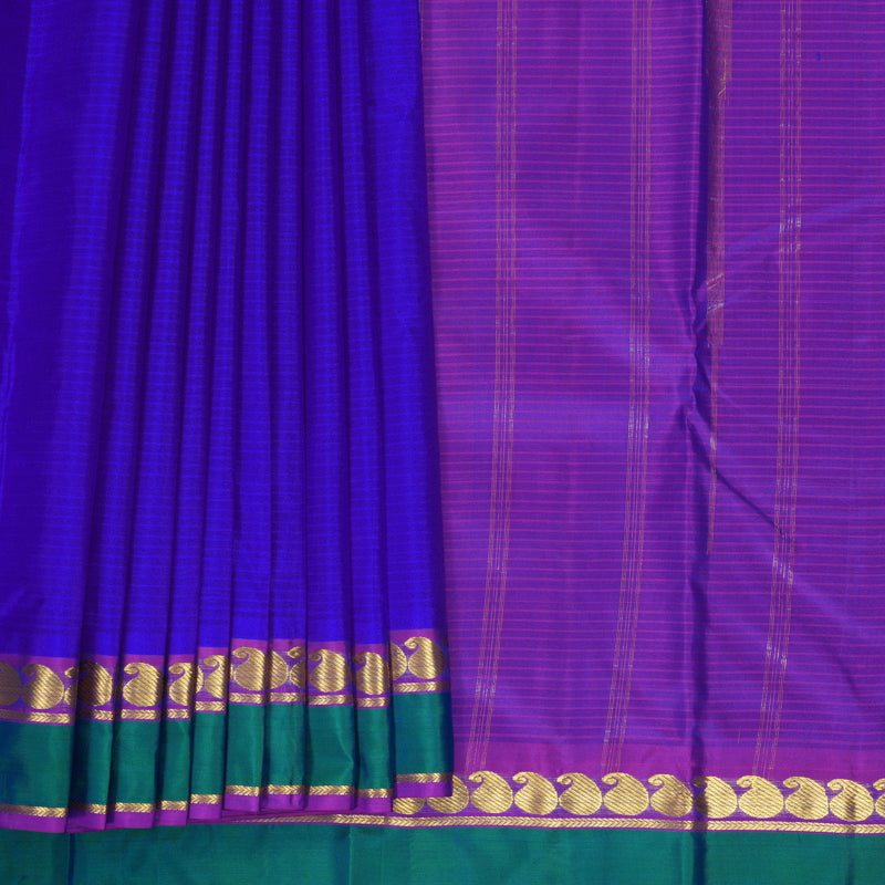 Hayagrivas Handloom Royal Blue Kanjivaram Silk Saree with Purple Border KBF912H1-18
