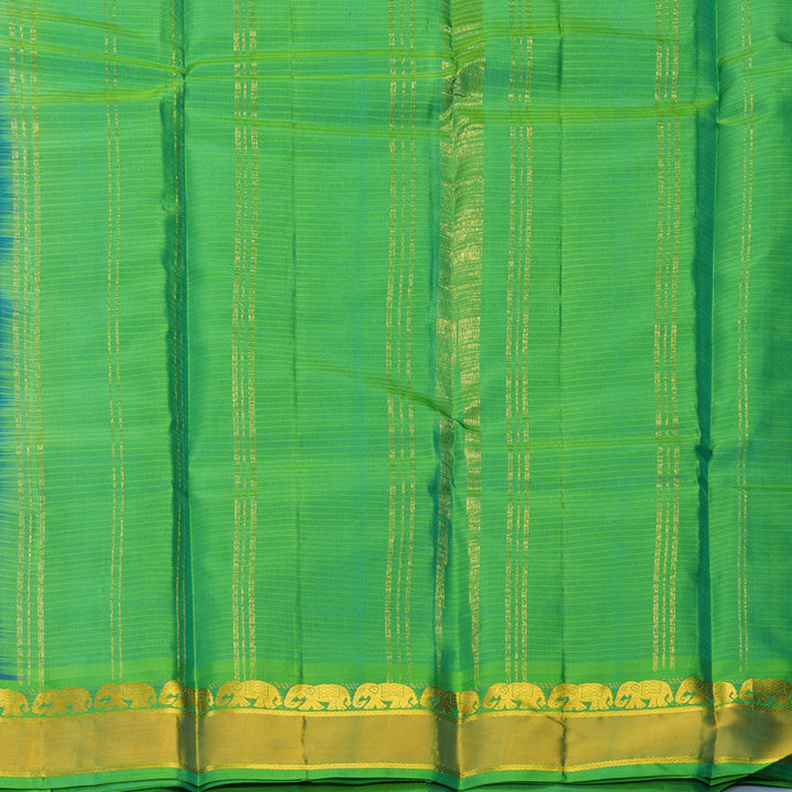Hayagrivas Handloom Blue-Green Kanjivaram Silk Saree with Parrot Green Border KBF912H1-2