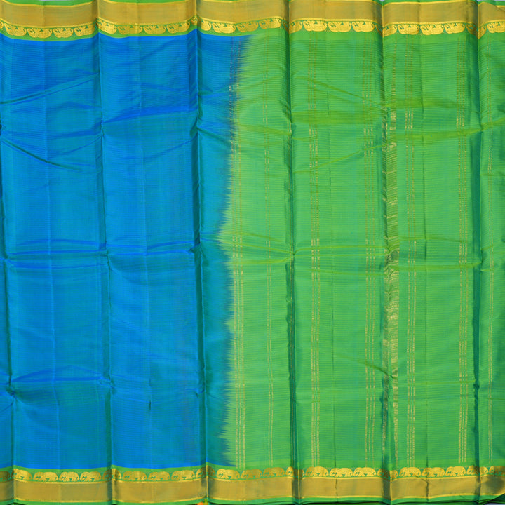 Hayagrivas Handloom Blue-Green Kanjivaram Silk Saree with Parrot Green Border KBF912H1-2