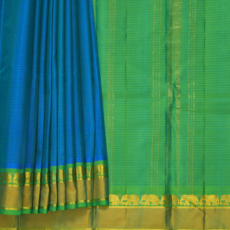 Hayagrivas Handloom Blue-Green Kanjivaram Silk Saree with Parrot Green Border KBF912H1-2