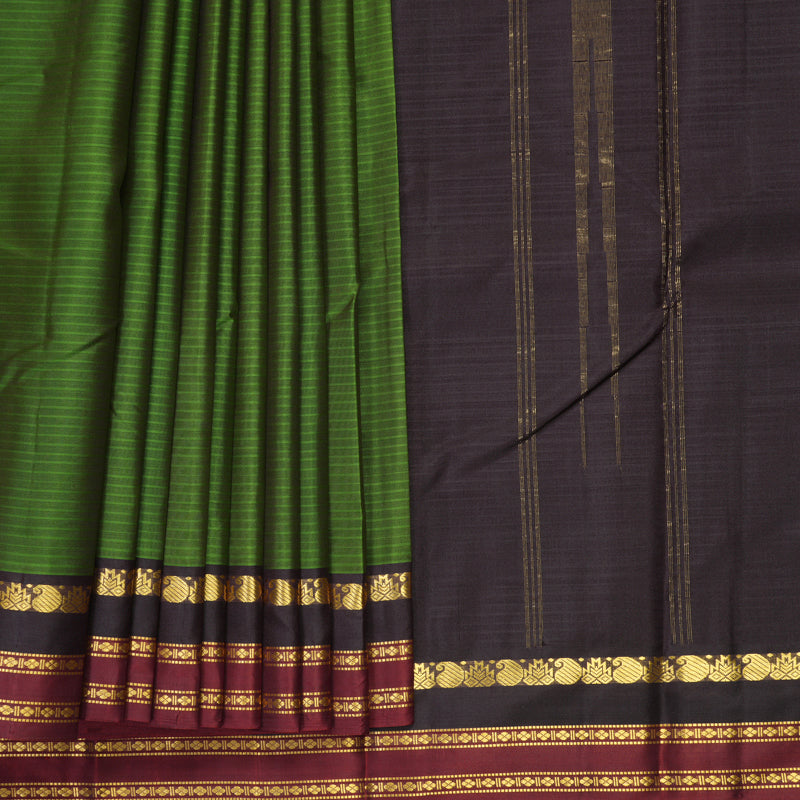 Hayagrivas Handloom Olive Green Kanjivaram Silk Saree KBF912H1-23