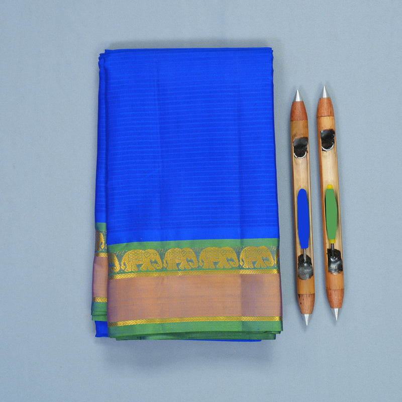 Hayagrivas Handloom Royal Blue Kanjivaram Silk Saree with Honey Mustard Border KBF912H1-5