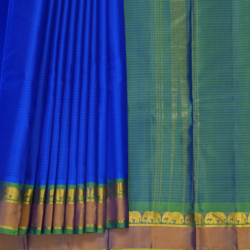 Hayagrivas Handloom Royal Blue Kanjivaram Silk Saree with Honey Mustard Border KBF912H1-5