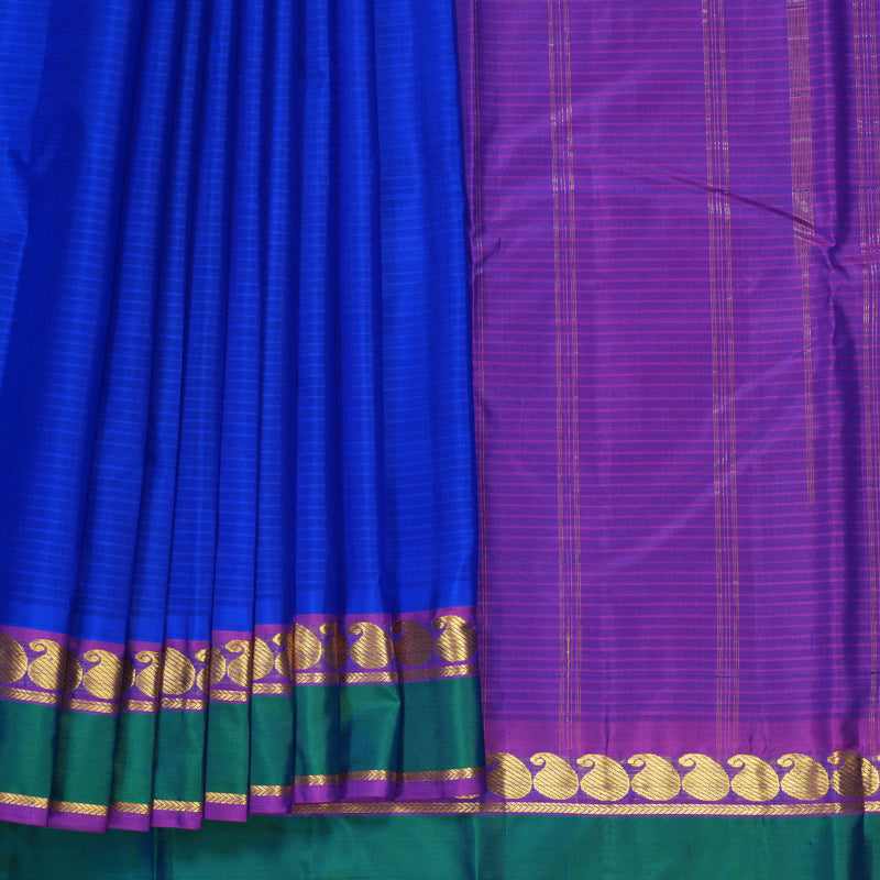 Hayagrivas Handloom Royal Blue Kanjivaram Silk Saree with Mayilkazhuthu Border KBF912H1-8