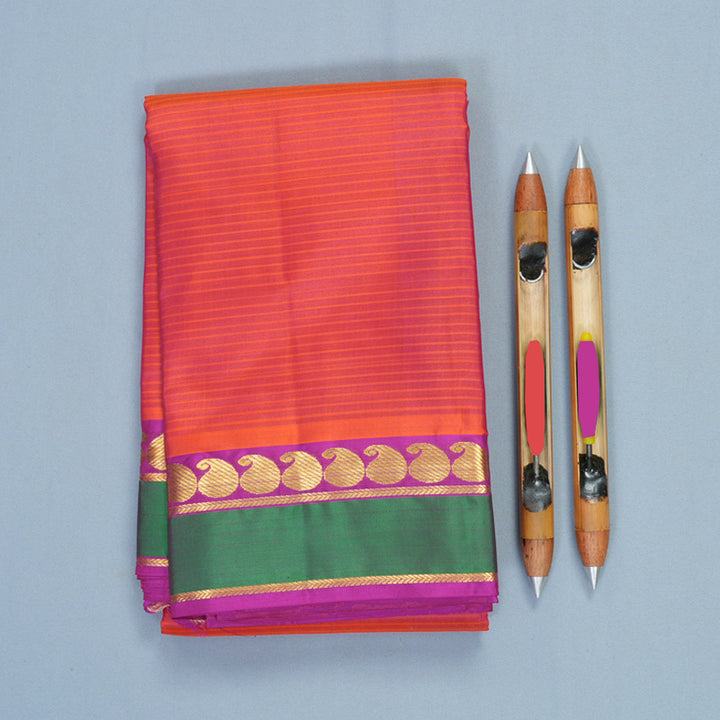 Hayagrivas Handloom Orangish-Pink Kanjivaram Silk Saree KBF912H1-9