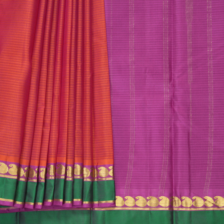 Hayagrivas Handloom Orangish-Pink Kanjivaram Silk Saree KBF912H1-9