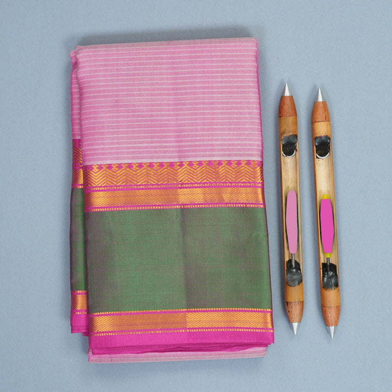 Hayagrivas Handloom Baby Pink Kanjivaram Silk Saree with Aqua Green Border KBF912H2-10