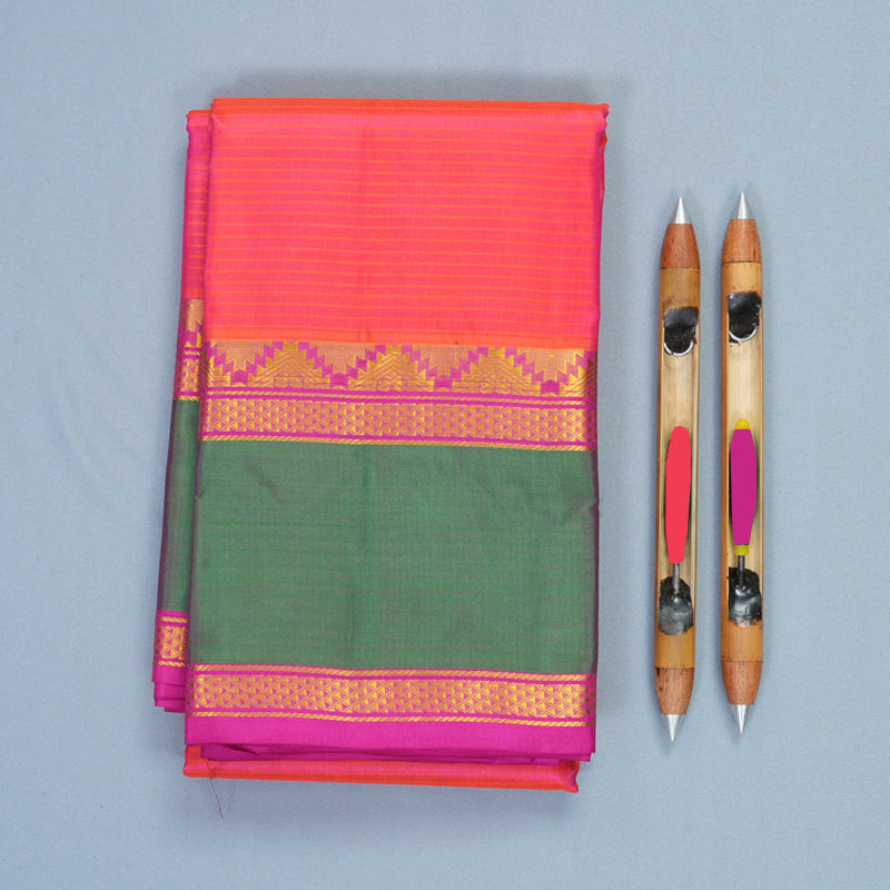 Hayagrivas Handloom Orangish-Pink Kanjivaram Silk Saree with Mayilkazhuthu Border KBF912H2-19