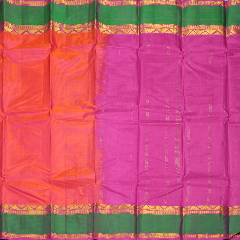 Hayagrivas Handloom Orangish-Pink Kanjivaram Silk Saree with Mayilkazhuthu Border KBF912H2-19