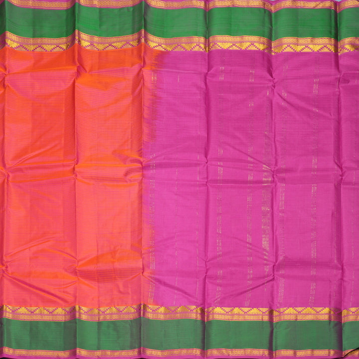 Hayagrivas Handloom Orangish-Pink Kanjivaram Silk Saree with Mayilkazhuthu Border KBF912H2-19