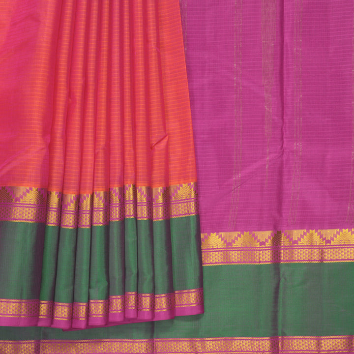 Hayagrivas Handloom Orangish-Pink Kanjivaram Silk Saree with Mayilkazhuthu Border KBF912H2-19