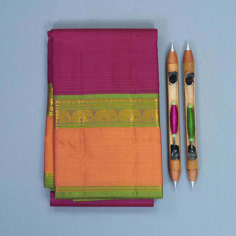 Hayagrivas Handloom Magenta Kanjivaram Silk Saree with Orange Border KBF912H2-2