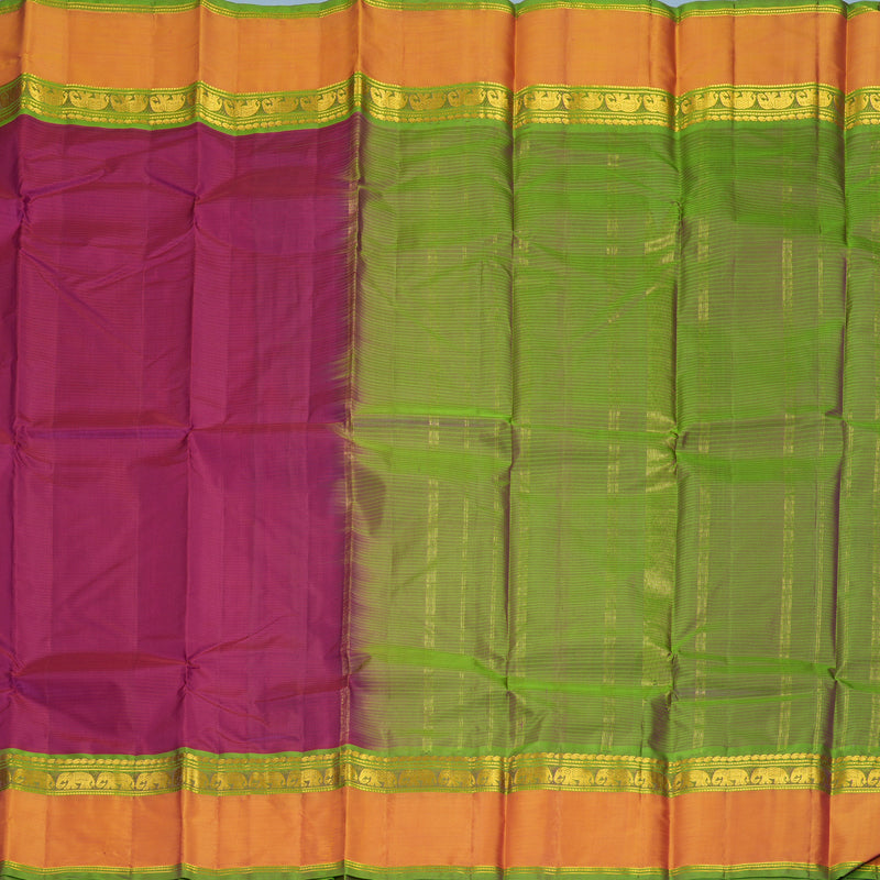 Hayagrivas Handloom Magenta Kanjivaram Silk Saree with Orange Border KBF912H2-2
