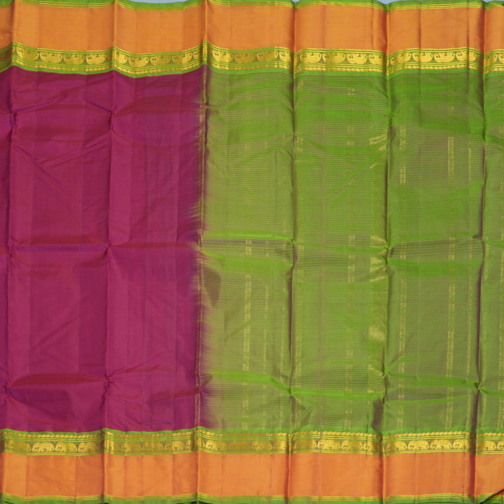 Hayagrivas Handloom Magenta Kanjivaram Silk Saree with Orange Border KBF912H2-2