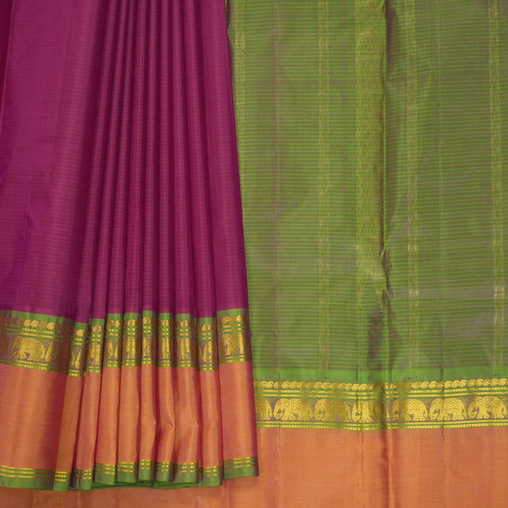 Hayagrivas Handloom Magenta Kanjivaram Silk Saree with Orange Border KBF912H2-2