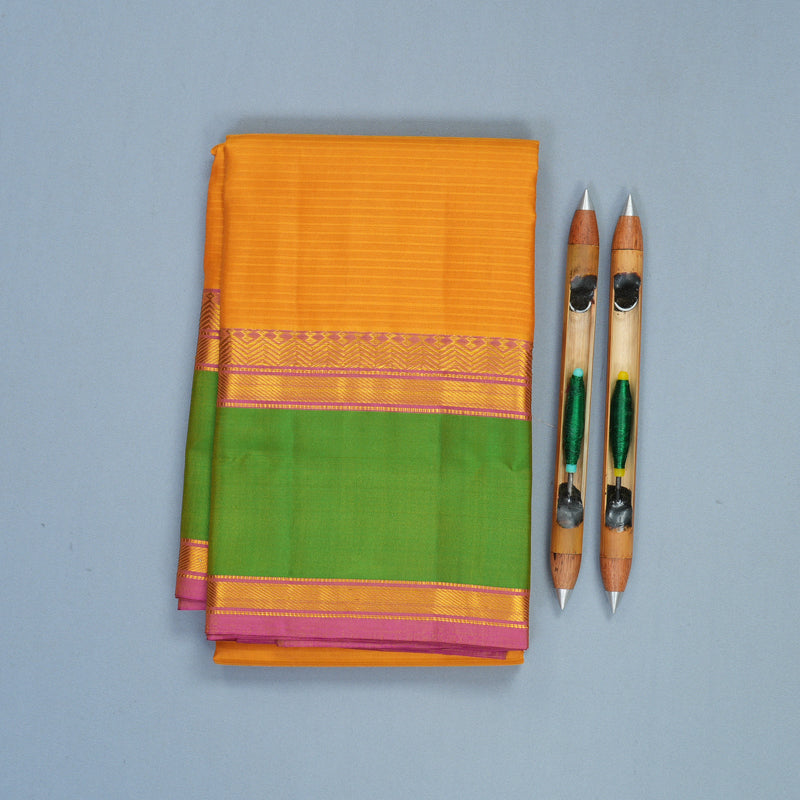 Hayagrivas Handloom Mustard Yellow Kanjivaram Silk Saree with Parrot Green Border KBF912H2-21