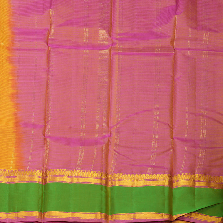Hayagrivas Handloom Mustard Yellow Kanjivaram Silk Saree with Parrot Green Border KBF912H2-21