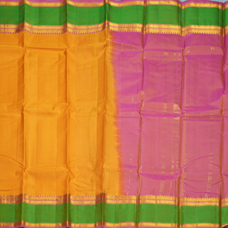 Hayagrivas Handloom Mustard Yellow Kanjivaram Silk Saree with Parrot Green Border KBF912H2-21