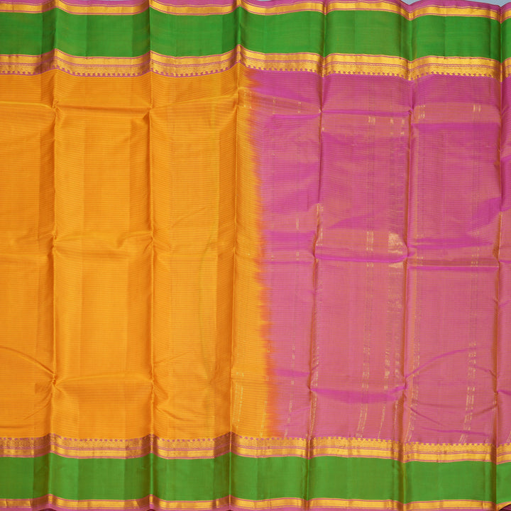 Hayagrivas Handloom Mustard Yellow Kanjivaram Silk Saree with Parrot Green Border KBF912H2-21